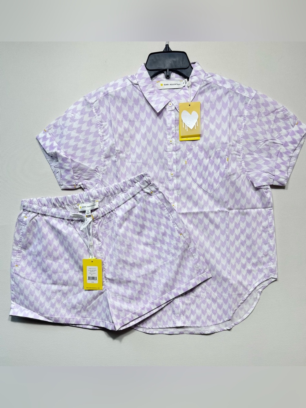 Kerri Rosenthal Mina Printed Cotton Shirt shorts set Lavender nwt size small